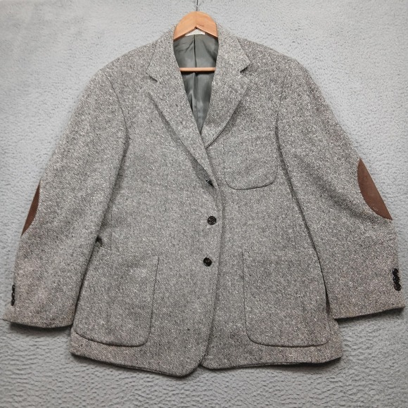 Orvis Blazer Mens Large Gray Tweed Sport Coat Elbow Patches 3 Button Made USA - Picture 1 of 7